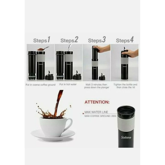 Sisitano 2in1 Travel French Press Coffee Maker, Portable 11.8 oz Tumbler Coffee - Picture 4 of 6